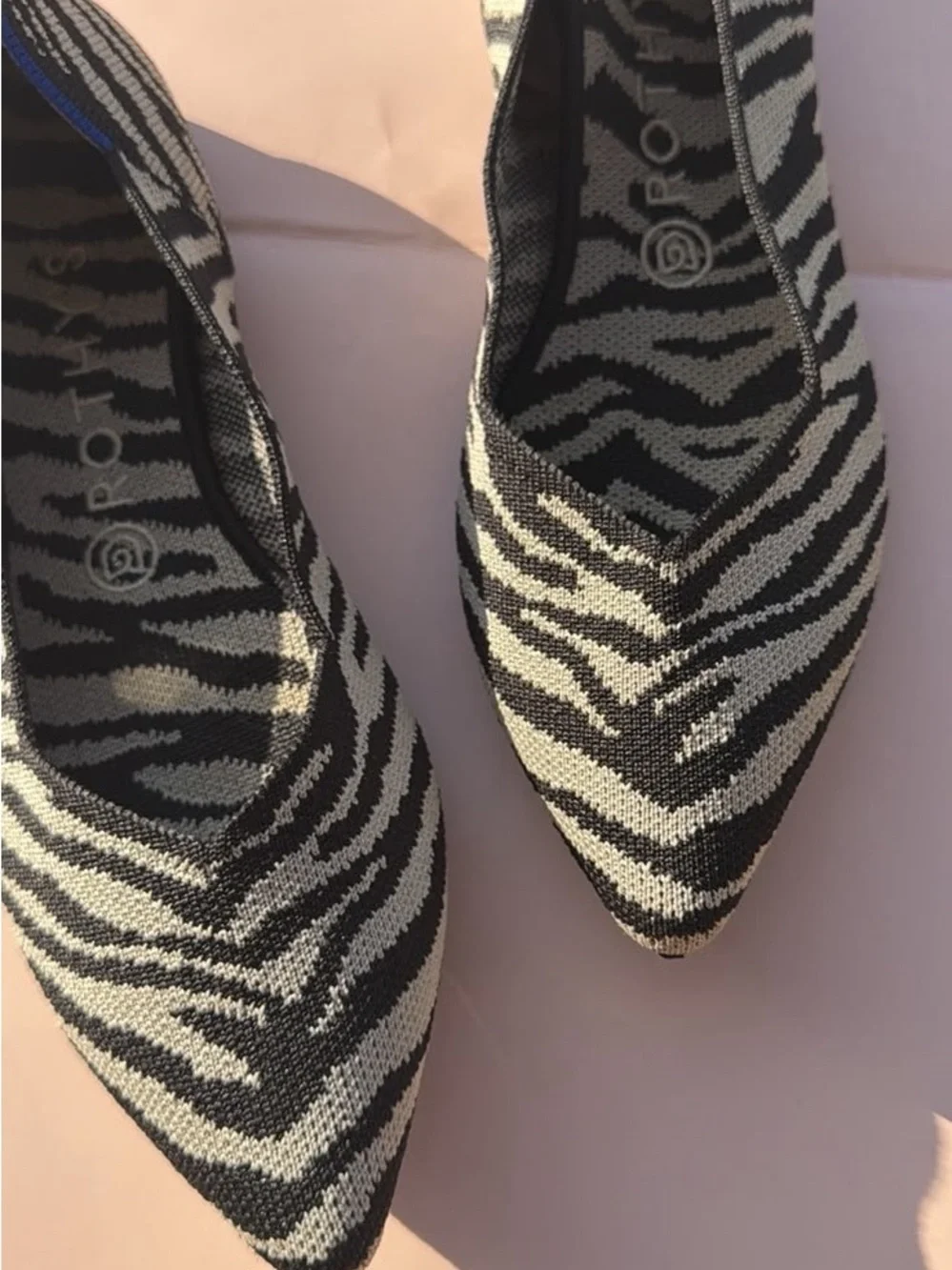Rothy’s Zebra-Print Pointed Toe Flats - Black & White